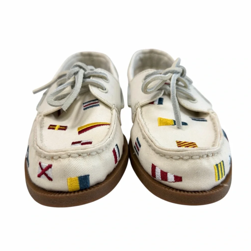 Sperry Authentic Original Boat Shoes in Canvas Nautical Embroidered Size 5